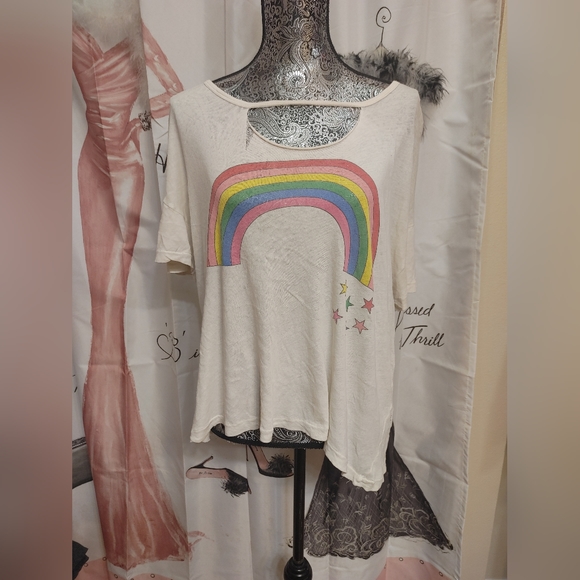 Wildfox Revolve Rainbow Stars Rivo Vintage Lace Distressed Short Sleeve Tee - Picture 3 of 7